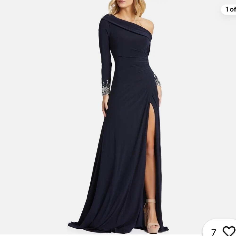 NWOT Mac Duggal Beaded Cuff Drop Shoulder Faux Wrap Gown Size 14 - Picture 8 of 8